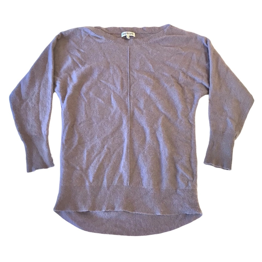Knyt & Lynk 100% cashmere sweater seamless armpit sleeves smokey purple lavender